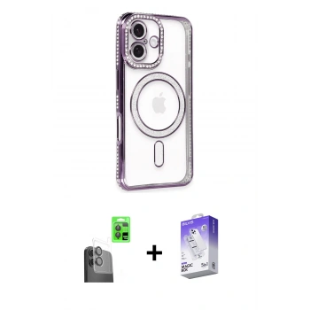 MARSİLYAN™- iPhone 16 Kılıf Zirve Doku Prime - Siyah Bilvis 5in1 3D Magic Cam Ekran Koruyucu + Raze Metal Kamera Lens - SH