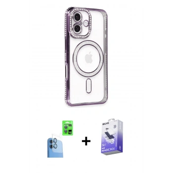 MARSİLYAN™- iPhone 16 Kılıf Zirve Doku Prime - Siyah Bilvis 5in1 5D Magic Hayalet Cam Ekran Koruyucu + Raze Metal Kamera Lens - LT
