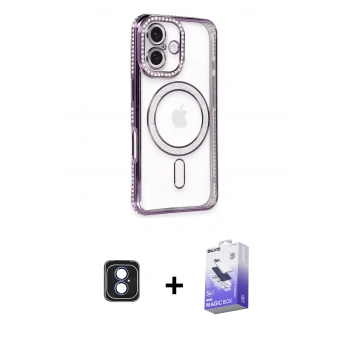 MARSİLYAN™- iPhone 16 Kılıf Zirve Doku Prime - Siyah Bilvis 5in1 5D Magic Hayalet Cam Ekran Koruyucu + PVD Metal Kamera Lens - MI