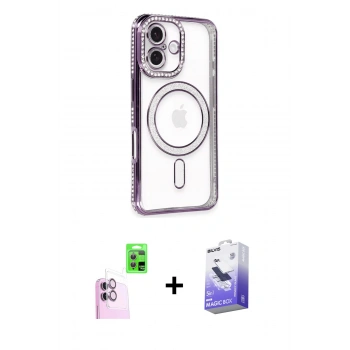 MARSİLYAN™- iPhone 16 Kılıf Zirve Doku Prime - Siyah Bilvis 5in1 5D Magic Hayalet Cam Ekran Koruyucu + Raze Metal Kamera Lens - PE