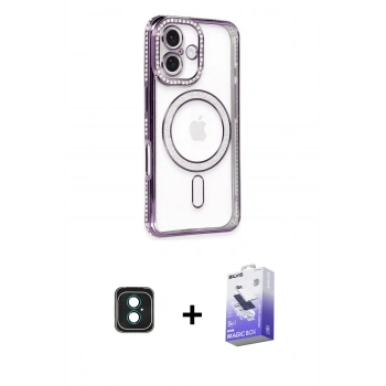 MARSİLYAN™- iPhone 16 Kılıf Zirve Doku Prime - Siyah Bilvis 5in1 5D Magic Hayalet Cam Ekran Koruyucu + PVD Metal Kamera Lens - YL