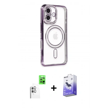 MARSİLYAN™- iPhone 16 Kılıf Zirve Doku Prime - Siyah Bilvis 5in1 5D Magic Hayalet Cam Ekran Koruyucu + Raze Metal Kamera Lens - BZ