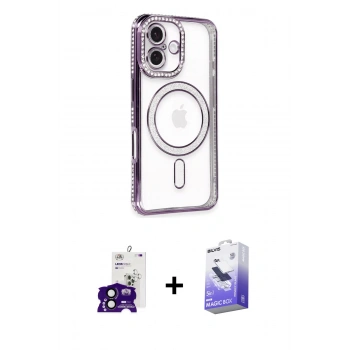 MARSİLYAN™- iPhone 16 Kılıf Zirve Doku Prime - Siyah Bilvis 5in1 5D Magic Hayalet Cam Ekran Koruyucu + Bilvis Titan Kamera Lens - SH