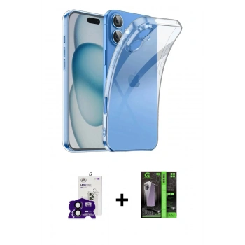 MARSİLYAN™- iPhone 16 Kılıf Zirve Doku - Şeffaf 360 Full Body Arka Koruyucu + Bilvis Titan Kamera Lens - SH