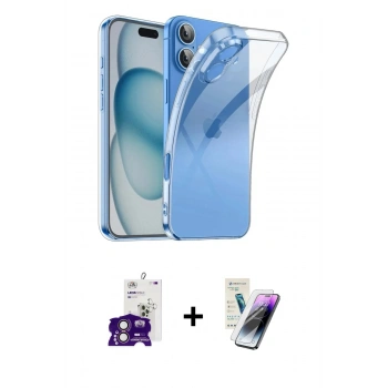 MARSİLYAN™- iPhone 16 Kılıf Zirve Doku - Şeffaf Pasifik Cam Ekran Koruyucu + Bilvis Titan Kamera Lens - PE