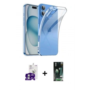 MARSİLYAN™- iPhone 16 Kılıf Zirve Doku - Siyah 360 Mat Full Body Arka Koruyucu + Bilvis Titan Kamera Lens - GS