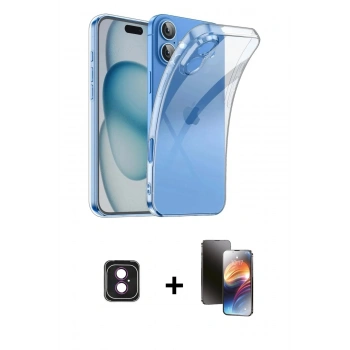 MARSİLYAN™- iPhone 16 Kılıf Zirve Doku - Siyah 3D Antistatik Mat Seramik Nano Ekran Koruyucu + PVD Metal Kamera Lens - PE