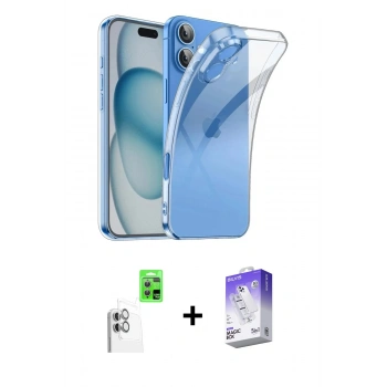 MARSİLYAN™- iPhone 16 Kılıf Zirve Doku - Siyah Bilvis 5in1 3D Magic Cam Ekran Koruyucu + Raze Metal Kamera Lens - BZ