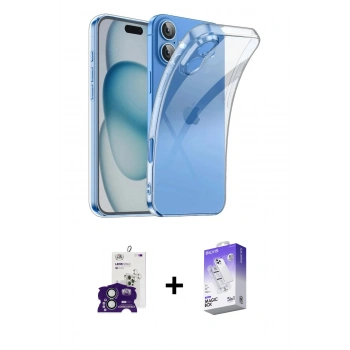 MARSİLYAN™- iPhone 16 Kılıf Zirve Doku - Siyah Bilvis 5in1 3D Magic Cam Ekran Koruyucu + Bilvis Titan Kamera Lens - YL