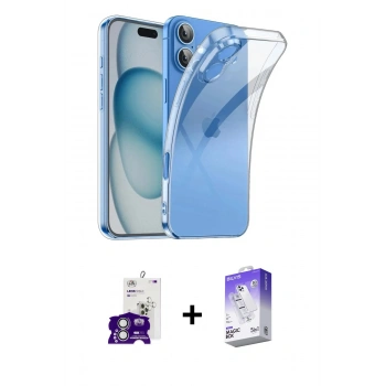 MARSİLYAN™- iPhone 16 Kılıf Zirve Doku - Siyah Bilvis 5in1 3D Magic Cam Ekran Koruyucu + Bilvis Titan Kamera Lens - GS