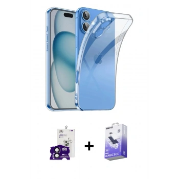 MARSİLYAN™- iPhone 16 Kılıf Zirve Doku - Siyah Bilvis 5in1 5D Magic Hayalet Cam Ekran Koruyucu + Bilvis Titan Kamera Lens - SH