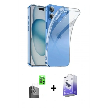 MARSİLYAN™- iPhone 16 Kılıf Zirve Doku - Siyah Bilvis 5in1 5D Magic Hayalet Cam Ekran Koruyucu + Raze Metal Kamera Lens - SH