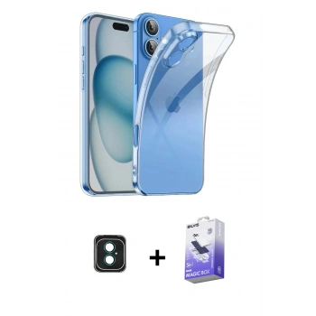 MARSİLYAN™- iPhone 16 Kılıf Zirve Doku - Siyah Bilvis 5in1 5D Magic Hayalet Cam Ekran Koruyucu + PVD Metal Kamera Lens - YL