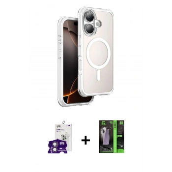 MARSİLYAN™- iPhone 16 Kılıf Zirve Klasik Prime - Şeffaf 360 Full Body Arka Koruyucu + Bilvis Titan Kamera Lens - PE