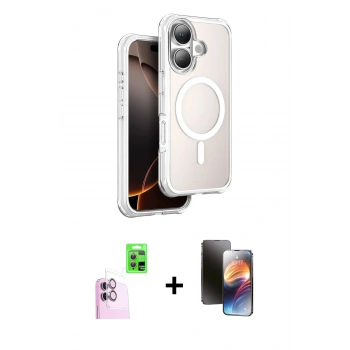 MARSİLYAN™- iPhone 16 Kılıf Zirve Klasik Prime - Siyah 3D Antistatik Mat Seramik Nano Ekran Koruyucu + Raze Metal Kamera Lens - PE