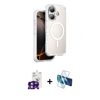 MARSİLYAN™- iPhone 16 Kılıf Zirve Klasik Prime - Siyah 3D Antistatik Seramik Nano Ekran Koruyucu + Bilvis Titan Kamera Lens - PE