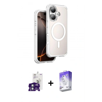 MARSİLYAN™- iPhone 16 Kılıf Zirve Klasik Prime - Siyah Bilvis 5in1 3D Magic Cam Ekran Koruyucu + Bilvis Titan Kamera Lens - YL