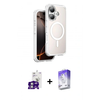 MARSİLYAN™- iPhone 16 Kılıf Zirve Klasik Prime - Siyah Bilvis 5in1 3D Magic Cam Ekran Koruyucu + Bilvis Titan Kamera Lens - GS
