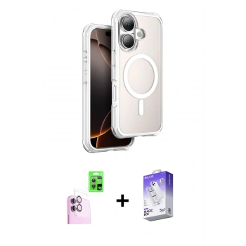 MARSİLYAN™- iPhone 16 Kılıf Zirve Klasik Prime - Siyah Bilvis 5in1 3D Magic Cam Ekran Koruyucu + Raze Metal Kamera Lens - PE