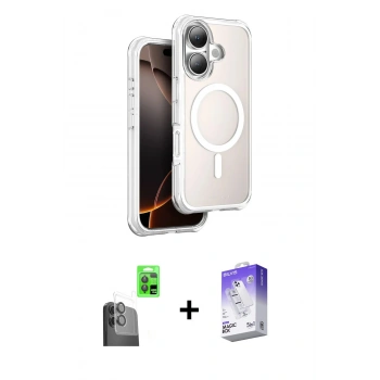 MARSİLYAN™- iPhone 16 Kılıf Zirve Klasik Prime - Siyah Bilvis 5in1 3D Magic Cam Ekran Koruyucu + Raze Metal Kamera Lens - SH