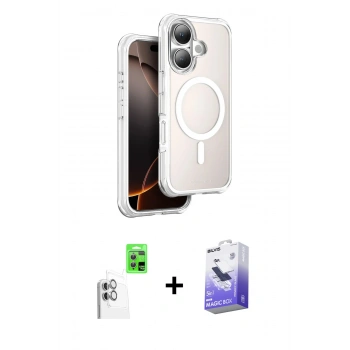 MARSİLYAN™- iPhone 16 Kılıf Zirve Klasik Prime - Siyah Bilvis 5in1 5D Magic Hayalet Cam Ekran Koruyucu + Raze Metal Kamera Lens - BZ