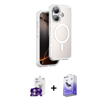 MARSİLYAN™- iPhone 16 Kılıf Zirve Klasik Prime - Siyah Bilvis 5in1 5D Magic Hayalet Cam Ekran Koruyucu + Bilvis Titan Kamera Lens - GS