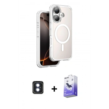 MARSİLYAN™- iPhone 16 Kılıf Zirve Klasik Prime - Siyah Bilvis 5in1 5D Magic Hayalet Cam Ekran Koruyucu + PVD Metal Kamera Lens - MI
