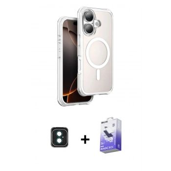 MARSİLYAN™- iPhone 16 Kılıf Zirve Klasik Prime - Siyah Bilvis 5in1 5D Magic Hayalet Cam Ekran Koruyucu + PVD Metal Kamera Lens - YL