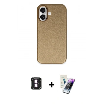 MARSİLYAN™- iPhone 16 Kılıf Zirve Modern Prime - Şeffaf Pasifik Cam Ekran Koruyucu + PVD Metal Kamera Lens - PE