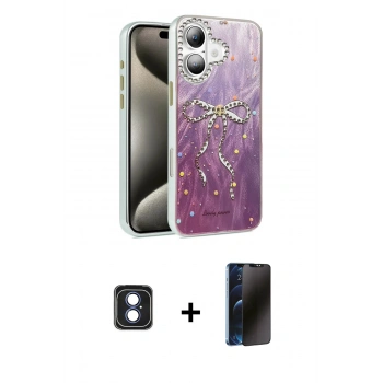 MARSİLYAN™- iPhone 16 Kılıf Zirve Modern Prime - Siyah 3D Antistatik Hayalet Cam Ekran Koruyucu + PVD Metal Kamera Lens - MI