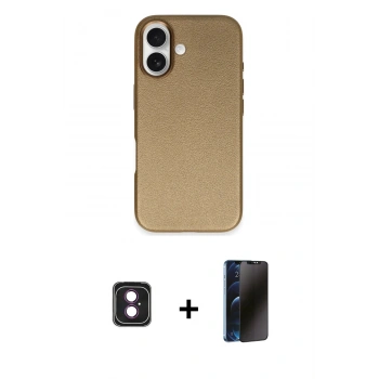 MARSİLYAN™- iPhone 16 Kılıf Zirve Modern Prime - Siyah 3D Antistatik Hayalet Cam Ekran Koruyucu + PVD Metal Kamera Lens - PE