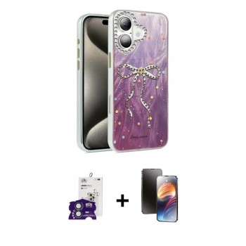 MARSİLYAN™- iPhone 16 Kılıf Zirve Modern Prime - Siyah 3D Antistatik Mat Seramik Nano Ekran Koruyucu + Bilvis Titan Kamera Lens - YL