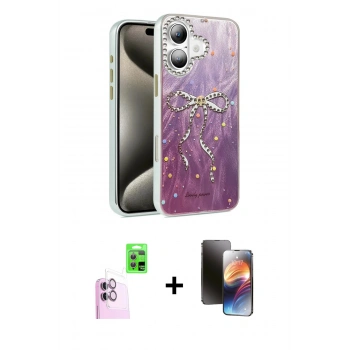 MARSİLYAN™- iPhone 16 Kılıf Zirve Modern Prime - Siyah 3D Antistatik Mat Seramik Nano Ekran Koruyucu + Raze Metal Kamera Lens - PE