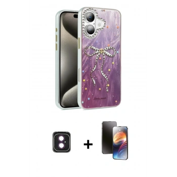 MARSİLYAN™- iPhone 16 Kılıf Zirve Modern Prime - Siyah 3D Antistatik Mat Seramik Nano Ekran Koruyucu + PVD Metal Kamera Lens - PE