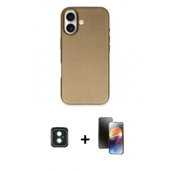 MARSİLYAN™- iPhone 16 Kılıf Zirve Modern Prime - Siyah 3D Antistatik Mat Seramik Nano Ekran Koruyucu + PVD Metal Kamera Lens - YL