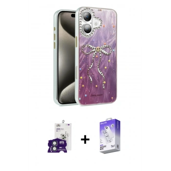 MARSİLYAN™- iPhone 16 Kılıf Zirve Modern Prime - Siyah Bilvis 5in1 3D Magic Cam Ekran Koruyucu + Bilvis Titan Kamera Lens - YL
