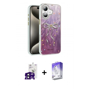 MARSİLYAN™- iPhone 16 Kılıf Zirve Modern Prime - Siyah Bilvis 5in1 3D Magic Cam Ekran Koruyucu + Bilvis Titan Kamera Lens - SH