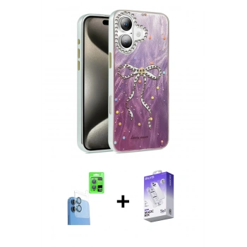 MARSİLYAN™- iPhone 16 Kılıf Zirve Modern Prime - Siyah Bilvis 5in1 3D Magic Cam Ekran Koruyucu + Raze Metal Kamera Lens - LT