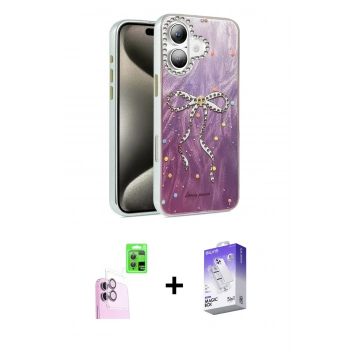 MARSİLYAN™- iPhone 16 Kılıf Zirve Modern Prime - Siyah Bilvis 5in1 3D Magic Cam Ekran Koruyucu + Raze Metal Kamera Lens - PE