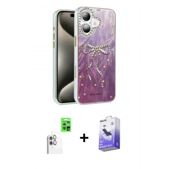 MARSİLYAN™- iPhone 16 Kılıf Zirve Modern Prime - Siyah Bilvis 5in1 5D Magic Hayalet Cam Ekran Koruyucu + Raze Metal Kamera Lens - BZ