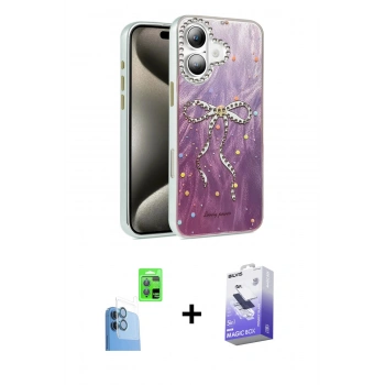 MARSİLYAN™- iPhone 16 Kılıf Zirve Modern Prime - Siyah Bilvis 5in1 5D Magic Hayalet Cam Ekran Koruyucu + Raze Metal Kamera Lens - LT
