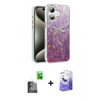 MARSİLYAN™- iPhone 16 Kılıf Zirve Modern Prime - Siyah Bilvis 5in1 5D Magic Hayalet Cam Ekran Koruyucu + Raze Metal Kamera Lens - SH