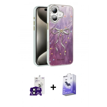 MARSİLYAN™- iPhone 16 Kılıf Zirve Modern Prime - Siyah Bilvis 5in1 5D Magic Hayalet Cam Ekran Koruyucu + Bilvis Titan Kamera Lens - SH