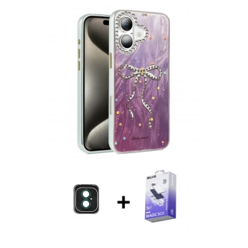 MARSİLYAN™- iPhone 16 Kılıf Zirve Modern Prime - Siyah Bilvis 5in1 5D Magic Hayalet Cam Ekran Koruyucu + PVD Metal Kamera Lens - YL