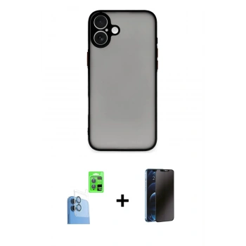MARSİLYAN™- iPhone 16 Plus Kılıf Ahenk Çizgi Serisi - Siyah 3D Antistatik Hayalet Cam Ekran Koruyucu + Raze Metal Kamera Lens - LT
