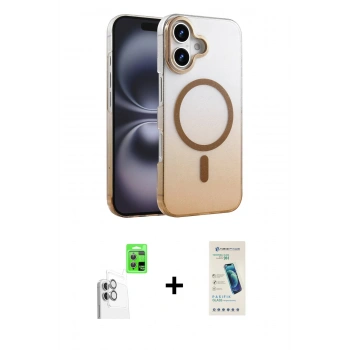 MARSİLYAN™- iPhone 16 Plus Kılıf Ahenk Doku Özel Seri - Şeffaf Pasifik Cam Ekran Koruyucu + Raze Metal Kamera Lens - BZ