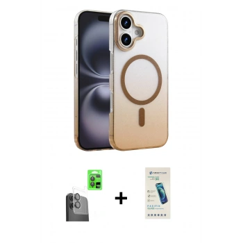 MARSİLYAN™- iPhone 16 Plus Kılıf Ahenk Doku Özel Seri - Şeffaf Pasifik Cam Ekran Koruyucu + Raze Metal Kamera Lens - SH