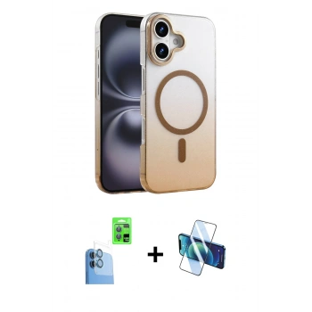 MARSİLYAN™- iPhone 16 Plus Kılıf Ahenk Doku Özel Seri - Siyah 3D Antistatik Cam Ekran Koruyucu + Raze Metal Kamera Lens - LT