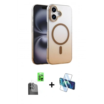 MARSİLYAN™- iPhone 16 Plus Kılıf Ahenk Doku Özel Seri - Siyah 3D Antistatik Cam Ekran Koruyucu + Raze Metal Kamera Lens - SH