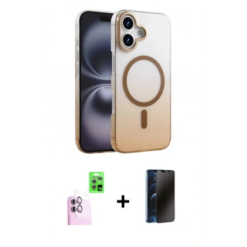 MARSİLYAN™- iPhone 16 Plus Kılıf Ahenk Doku Özel Seri - Siyah 3D Antistatik Hayalet Cam Ekran Koruyucu + Raze Metal Kamera Lens - PE